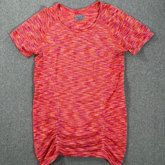 Athleta Fastest Track Tee Shirt Short Sleeve Ruched Women's Medium Pink Active - Picture 1 of 9